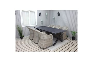 Utendørs møbelgruppe 220 cm bord 26 6 Belize naturstoler Svart - Svart - Hagemøbler & utemiljø - Hagegruppe - Spisegrupper hage