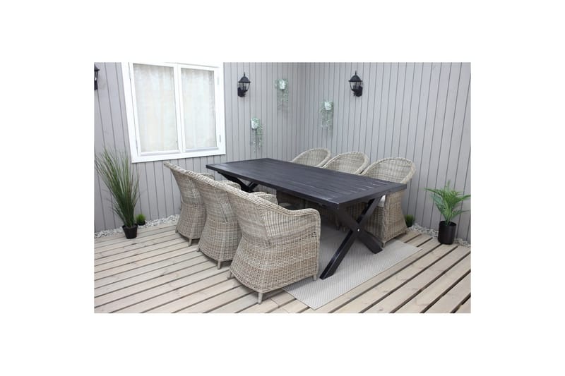 Utendørs møbelgruppe 220 cm bord 26 6 Belize naturstoler Svart - Svart - Hagemøbler & utemiljø - Hagegruppe - Spisegrupper hage