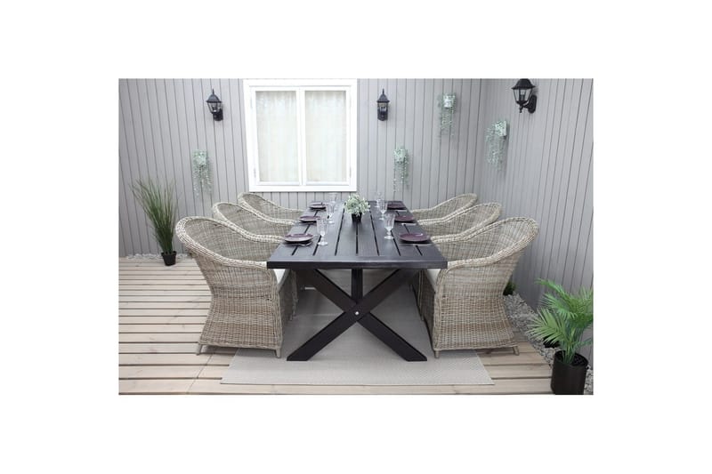 Utendørs møbelgruppe 220 cm bord 26 6 Belize naturstoler Svart - Svart - Hagemøbler & utemiljø - Hagegruppe - Spisegrupper hage