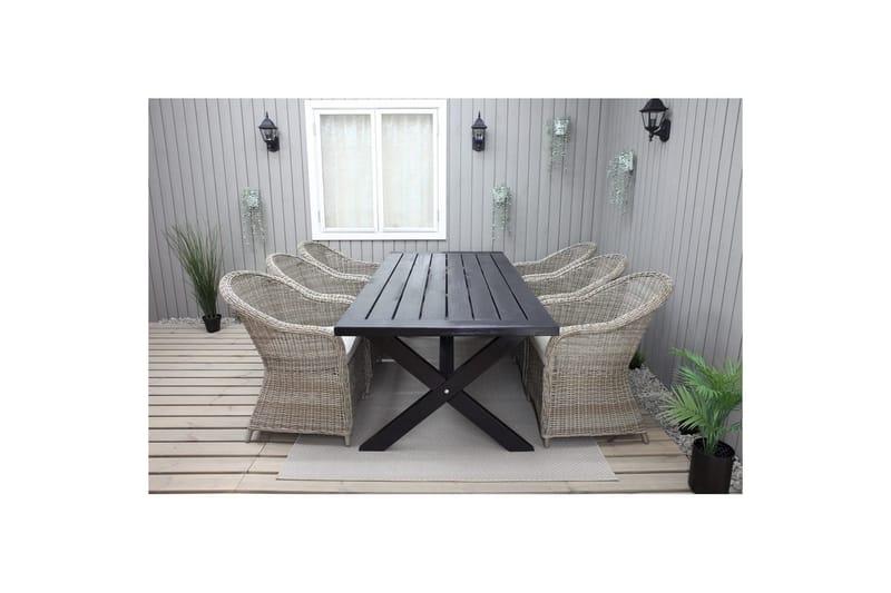 Utendørs møbelgruppe 220 cm bord 26 6 Belize naturstoler Svart - Svart - Hagemøbler & utemiljø - Hagegruppe - Spisegrupper hage
