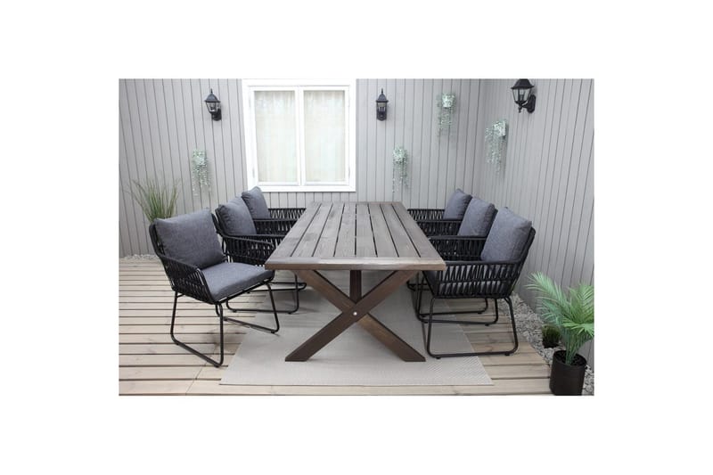 Utendørs møbelgruppe 220 cm bord 26 6 Levanto grå stoler Brun - Brun - Hagemøbler & utemiljø - Hagegruppe - Spisegrupper hage