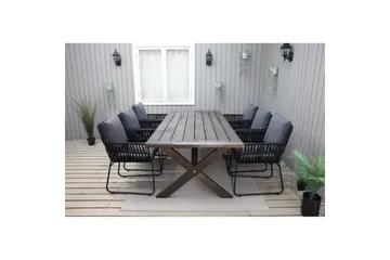 Utendørs møbelgruppe 220 cm bord 26 6 Levanto grå stoler Brun - Brun - Hagemøbler & utemiljø - Hagegruppe - Spisegrupper hage