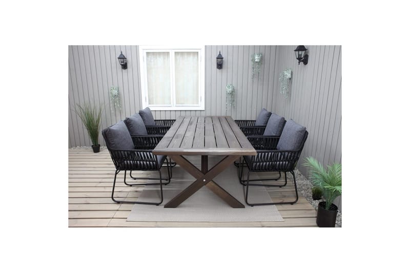 Utendørs møbelgruppe 220 cm bord 26 6 Levanto grå stoler Brun - Brun - Hagemøbler & utemiljø - Hagegruppe - Spisegrupper hage