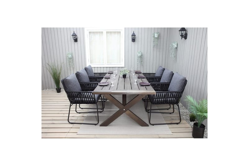 Utendørs møbelgruppe 220 cm bord 26 6 Levanto grå stoler Brun - Brun - Hagemøbler & utemiljø - Hagegruppe - Spisegrupper hage