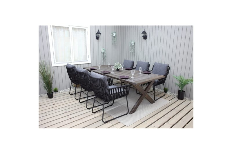 Utendørs møbelgruppe 220 cm bord 26 6 Levanto grå stoler Brun - Brun - Hagemøbler & utemiljø - Hagegruppe - Spisegrupper hage