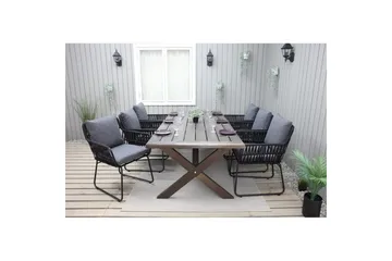 Utendørs møbelgruppe 220 cm bord 26 6 Levanto grå stoler Brun - Brun - Hagemøbler & utemiljø - Hagegruppe - Spisegrupper hage