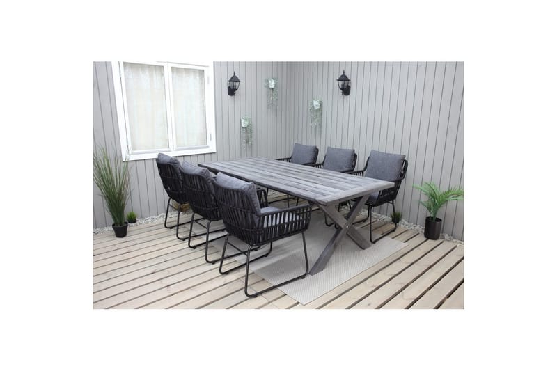 Utendørs møbelgruppe 220 cm bord 26 6 Levanto grå stoler Grå - Grå - Hagemøbler & utemiljø - Hagegruppe - Spisegrupper hage