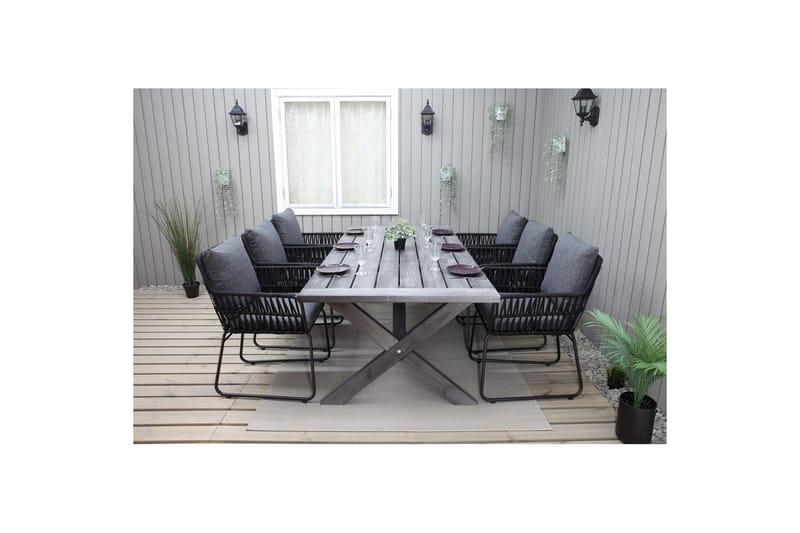 Utendørs møbelgruppe 220 cm bord 26 6 Levanto grå stoler Grå - Grå - Hagemøbler & utemiljø - Hagegruppe - Spisegrupper hage