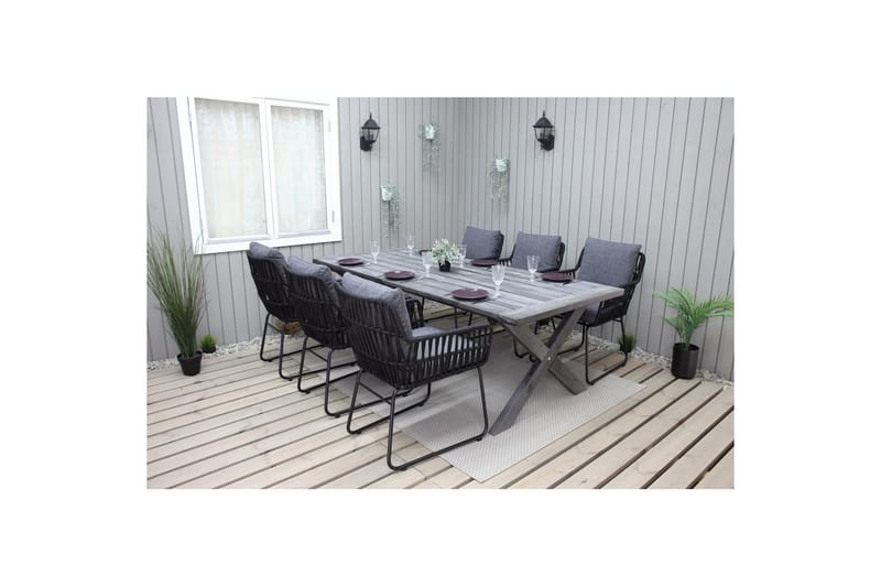 Utendørs møbelgruppe 220 cm bord 26 6 Levanto grå stoler Grå - Grå - Hagemøbler & utemiljø - Hagegruppe - Spisegrupper hage