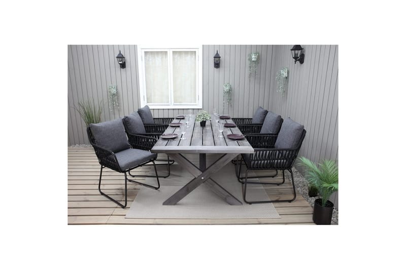 Utendørs møbelgruppe 220 cm bord 26 6 Levanto grå stoler Grå - Grå - Hagemøbler & utemiljø - Hagegruppe - Spisegrupper hage