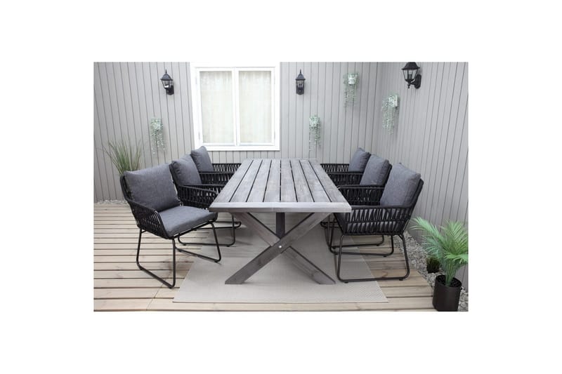 Utendørs møbelgruppe 220 cm bord 26 6 Levanto grå stoler Grå - Grå - Hagemøbler & utemiljø - Hagegruppe - Spisegrupper hage