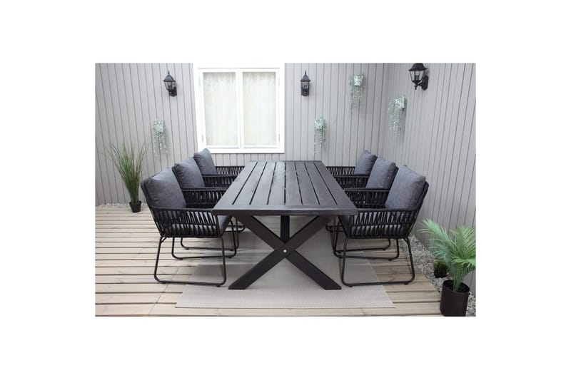 Utendørs møbelgruppe 220 cm bord 26 6 Levanto grå stoler Svart - Svart - Hagemøbler & utemiljø - Hagegruppe - Spisegrupper hage