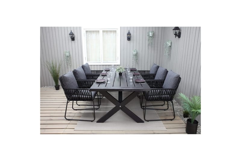 Utendørs møbelgruppe 220 cm bord 26 6 Levanto grå stoler Svart - Svart - Hagemøbler & utemiljø - Hagegruppe - Spisegrupper hage