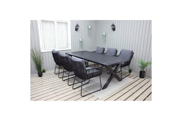 Utendørs møbelgruppe 220 cm bord 26 6 Levanto grå stoler Svart - Svart - Hagemøbler & utemiljø - Hagegruppe - Spisegrupper hage