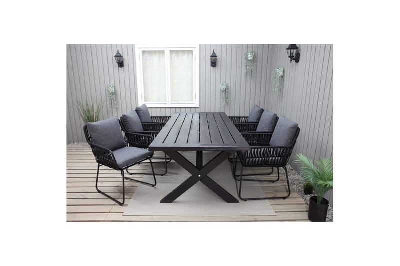 Utendørs møbelgruppe 220 cm bord 26 6 Levanto grå stoler Svart, Svart