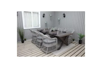 Utendørs møbelgruppe 220 cm bord 26 6 Merida grå stoler Brun - Brun - Hagemøbler & utemiljø - Hagegruppe - Spisegrupper hage