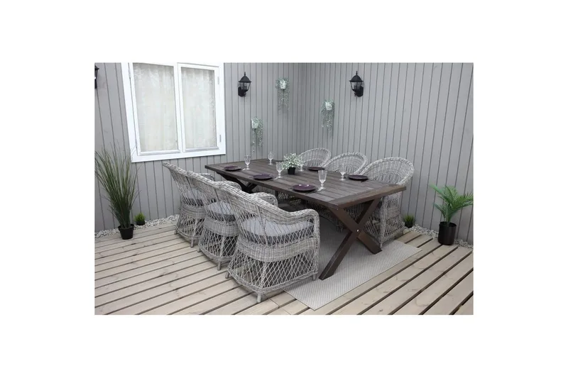 Utendørs møbelgruppe 220 cm bord 26 6 Merida grå stoler Brun - Brun - Hagemøbler & utemiljø - Hagegruppe - Spisegrupper hage