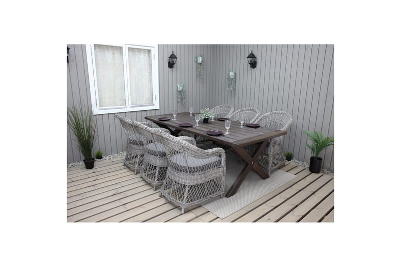 Utendørs møbelgruppe 220 cm bord 26 6 Merida grå stoler Brun - Brun - Hagemøbler & utemiljø - Hagegruppe - Spisegrupper hage