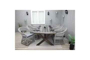 Utendørs møbelgruppe 220 cm bord 26 6 Merida grå stoler Brun - Brun - Hagemøbler & utemiljø - Hagegruppe - Spisegrupper hage