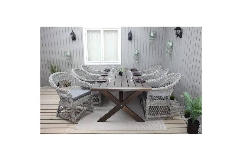 Utendørs møbelgruppe 220 cm bord 26 6 Merida grå stoler Brun - Brun - Hagemøbler & utemiljø - Hagegruppe - Spisegrupper hage