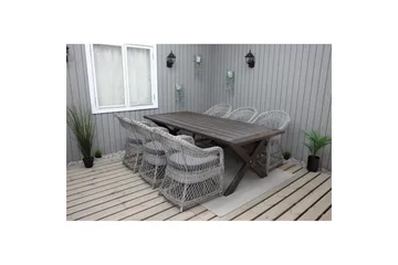 Utendørs møbelgruppe 220 cm bord 26 6 Merida grå stoler Brun - Brun - Hagemøbler & utemiljø - Hagegruppe - Spisegrupper hage