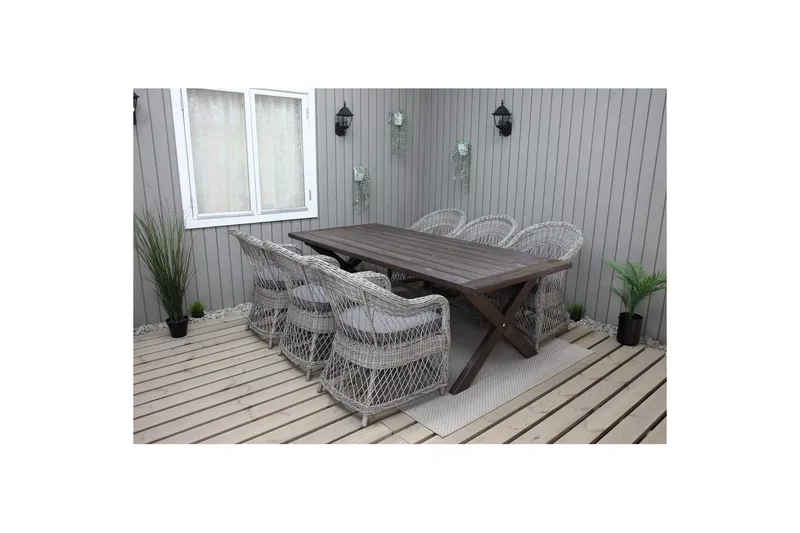 Utendørs møbelgruppe 220 cm bord 26 6 Merida grå stoler Brun - Brun - Hagemøbler & utemiljø - Hagegruppe - Spisegrupper hage