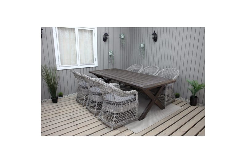 Utendørs møbelgruppe 220 cm bord 26 6 Merida grå stoler Brun - Brun - Hagemøbler & utemiljø - Hagegruppe - Spisegrupper hage