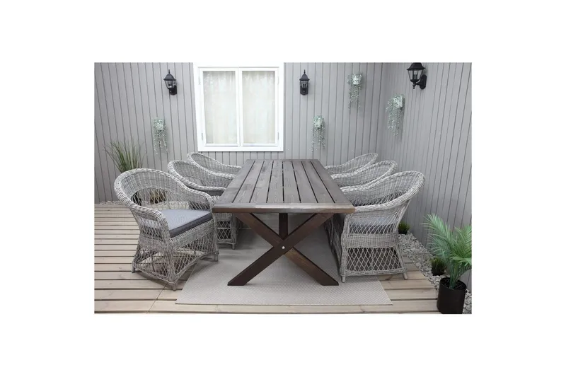 Utendørs møbelgruppe 220 cm bord 26 6 Merida grå stoler Brun - Brun - Hagemøbler & utemiljø - Hagegruppe - Spisegrupper hage