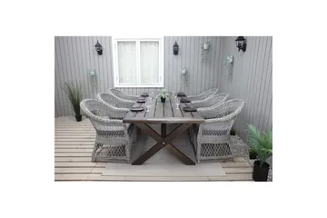 Utendørs møbelgruppe 220 cm bord 26 6 Merida grå stoler Brun - Brun - Hagemøbler & utemiljø - Hagegruppe - Spisegrupper hage