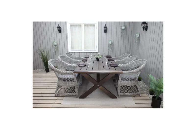 Utendørs møbelgruppe 220 cm bord 26 6 Merida grå stoler Brun - Brun - Hagemøbler & utemiljø - Hagegruppe - Spisegrupper hage