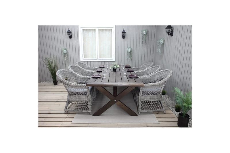 Utendørs møbelgruppe 220 cm bord 26 6 Merida grå stoler Brun - Brun - Hagemøbler & utemiljø - Hagegruppe - Spisegrupper hage