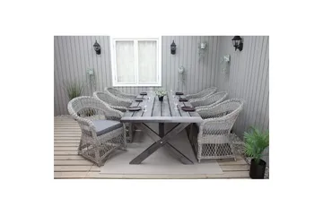Utendørs møbelgruppe 220 cm bord 26 6 Merida grå stoler Grå - Grå - Hagemøbler & utemiljø - Hagegruppe - Spisegrupper hage