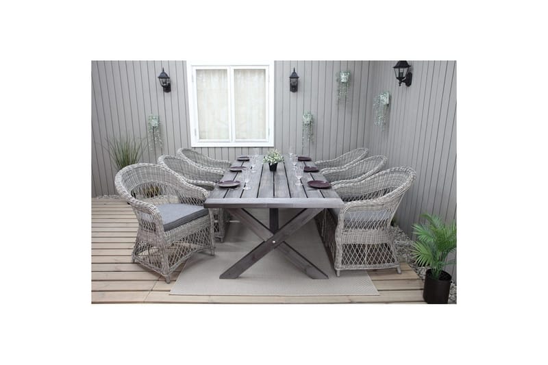 Utendørs møbelgruppe 220 cm bord 26 6 Merida grå stoler Grå - Grå - Hagemøbler & utemiljø - Hagegruppe - Spisegrupper hage