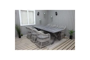 Utendørs møbelgruppe 220 cm bord 26 6 Merida grå stoler Grå - Grå - Hagemøbler & utemiljø - Hagegruppe - Spisegrupper hage