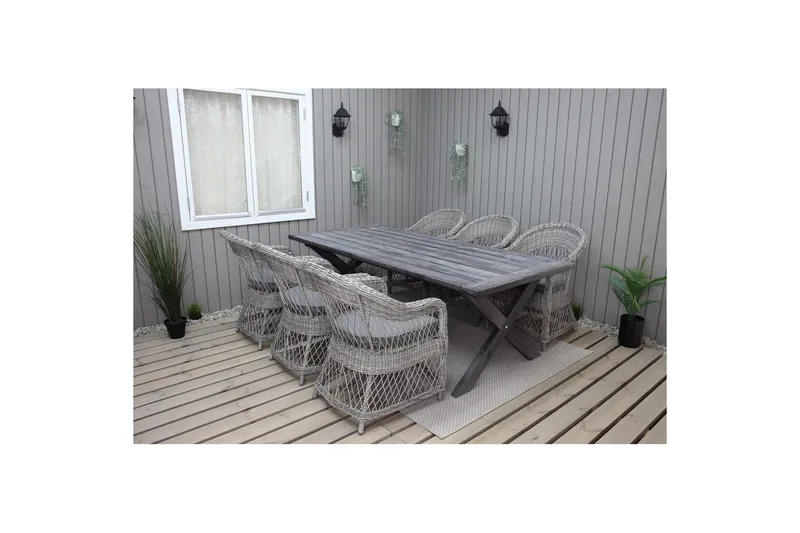 Utendørs møbelgruppe 220 cm bord 26 6 Merida grå stoler Grå - Grå - Hagemøbler & utemiljø - Hagegruppe - Spisegrupper hage