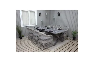 Utendørs møbelgruppe 220 cm bord 26 6 Merida grå stoler Grå - Grå - Hagemøbler & utemiljø - Hagegruppe - Spisegrupper hage