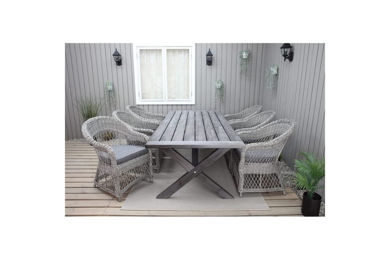 Utendørs møbelgruppe 220 cm bord 26 6 Merida grå stoler Grå, Grå