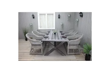 Utendørs møbelgruppe 220 cm bord 26 6 Merida grå stoler Grå - Grå - Hagemøbler & utemiljø - Hagegruppe - Spisegrupper hage