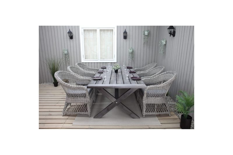 Utendørs møbelgruppe 220 cm bord 26 6 Merida grå stoler Grå - Grå - Hagemøbler & utemiljø - Hagegruppe - Spisegrupper hage