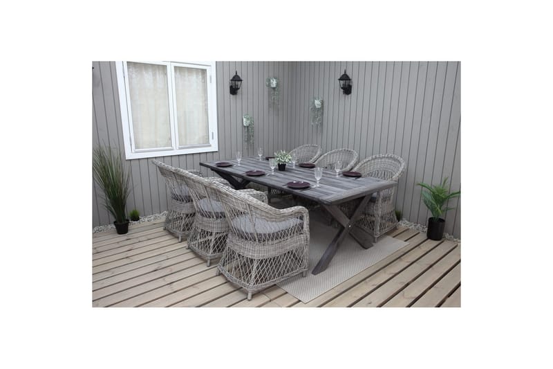 Utendørs møbelgruppe 220 cm bord 26 6 Merida grå stoler Grå - Grå - Hagemøbler & utemiljø - Hagegruppe - Spisegrupper hage