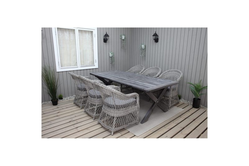 Utendørs møbelgruppe 220 cm bord 26 6 Merida grå stoler Grå - Grå - Hagemøbler & utemiljø - Hagegruppe - Spisegrupper hage