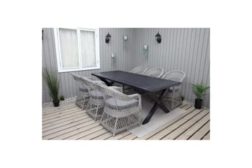 Utendørs møbelgruppe 220 cm bord 26 6 Merida grå stoler Svart - Svart - Hagemøbler & utemiljø - Hagegruppe - Spisegrupper hage