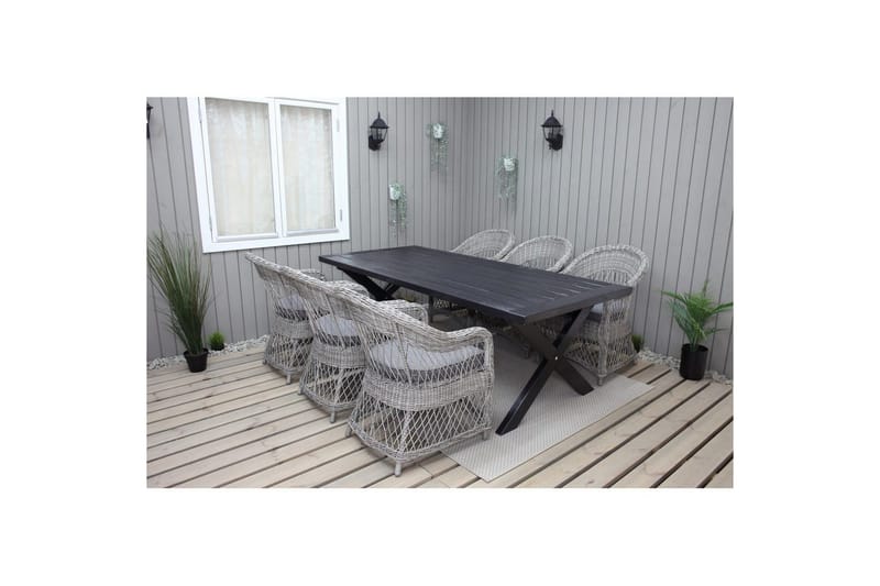 Utendørs møbelgruppe 220 cm bord 26 6 Merida grå stoler Svart - Svart - Hagemøbler & utemiljø - Hagegruppe - Spisegrupper hage
