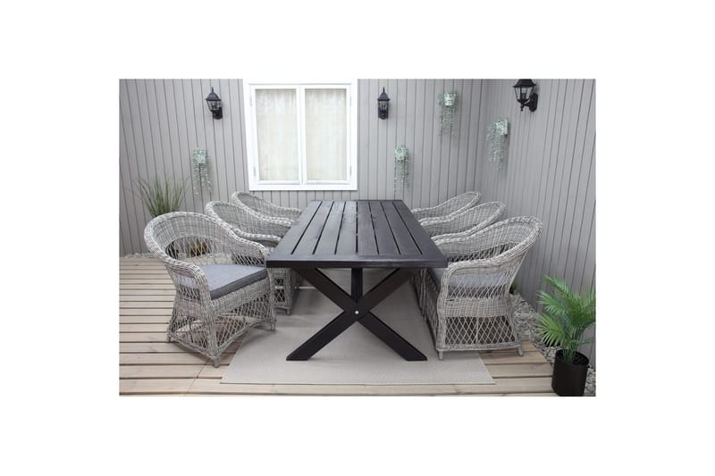 Utendørs møbelgruppe 220 cm bord 26 6 Merida grå stoler Svart - Svart - Hagemøbler & utemiljø - Hagegruppe - Spisegrupper hage