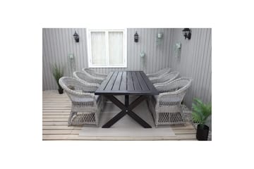 Utendørs møbelgruppe 220 cm bord 26 6 Merida grå stoler Svart - Svart - Hagemøbler & utemiljø - Hagegruppe - Spisegrupper hage