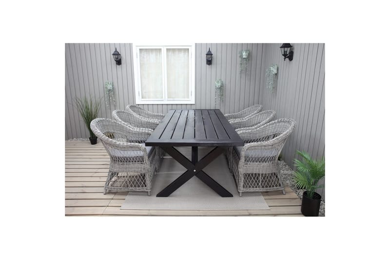 Utendørs møbelgruppe 220 cm bord 26 6 Merida grå stoler Svart - Svart - Hagemøbler & utemiljø - Hagegruppe - Spisegrupper hage