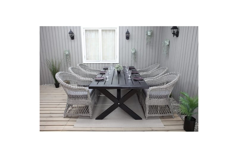 Utendørs møbelgruppe 220 cm bord 26 6 Merida grå stoler Svart - Svart - Hagemøbler & utemiljø - Hagegruppe - Spisegrupper hage