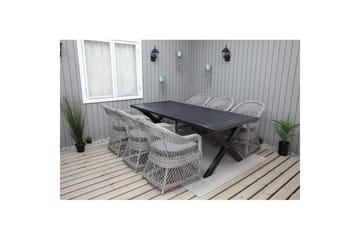 Utendørs møbelgruppe 220 cm bord 26 6 Merida grå stoler Svart - Svart - Hagemøbler & utemiljø - Hagegruppe - Spisegrupper hage