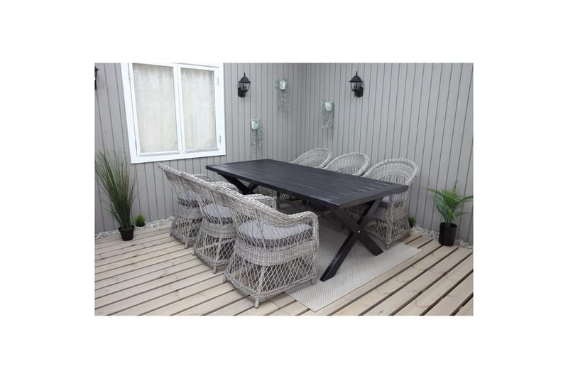 Utendørs møbelgruppe 220 cm bord 26 6 Merida grå stoler Svart - Svart - Hagemøbler & utemiljø - Hagegruppe - Spisegrupper hage