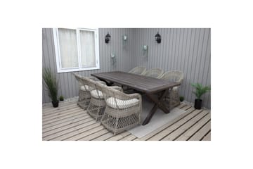 Utendørs møbelgruppe 220 cm bord 26 6 Merida naturstoler Brun